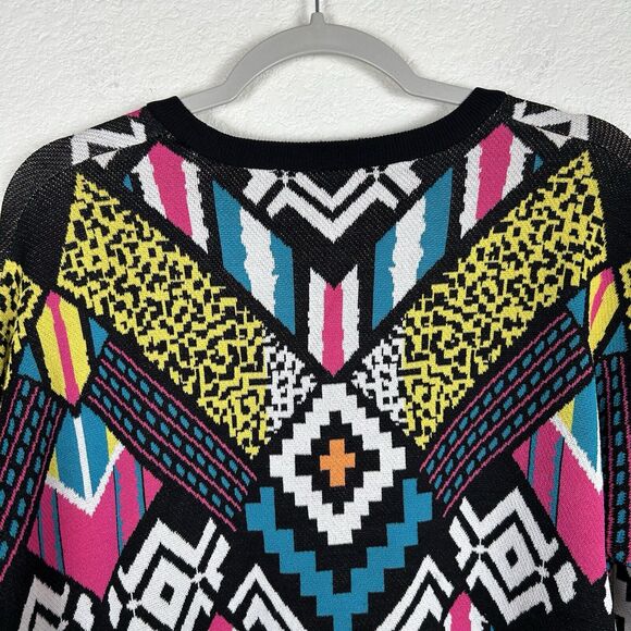VTG Divided Sweater Women’s Sz M Y2K Multicolor Aztec Graphics 80’s 90’s - Picture 5 of 10